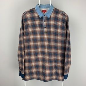 Supreme Shadow Plaid Rugby Flannel Polo Large